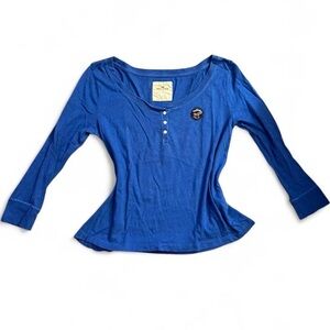 Hollister Y2K Blue Button Henley Top S